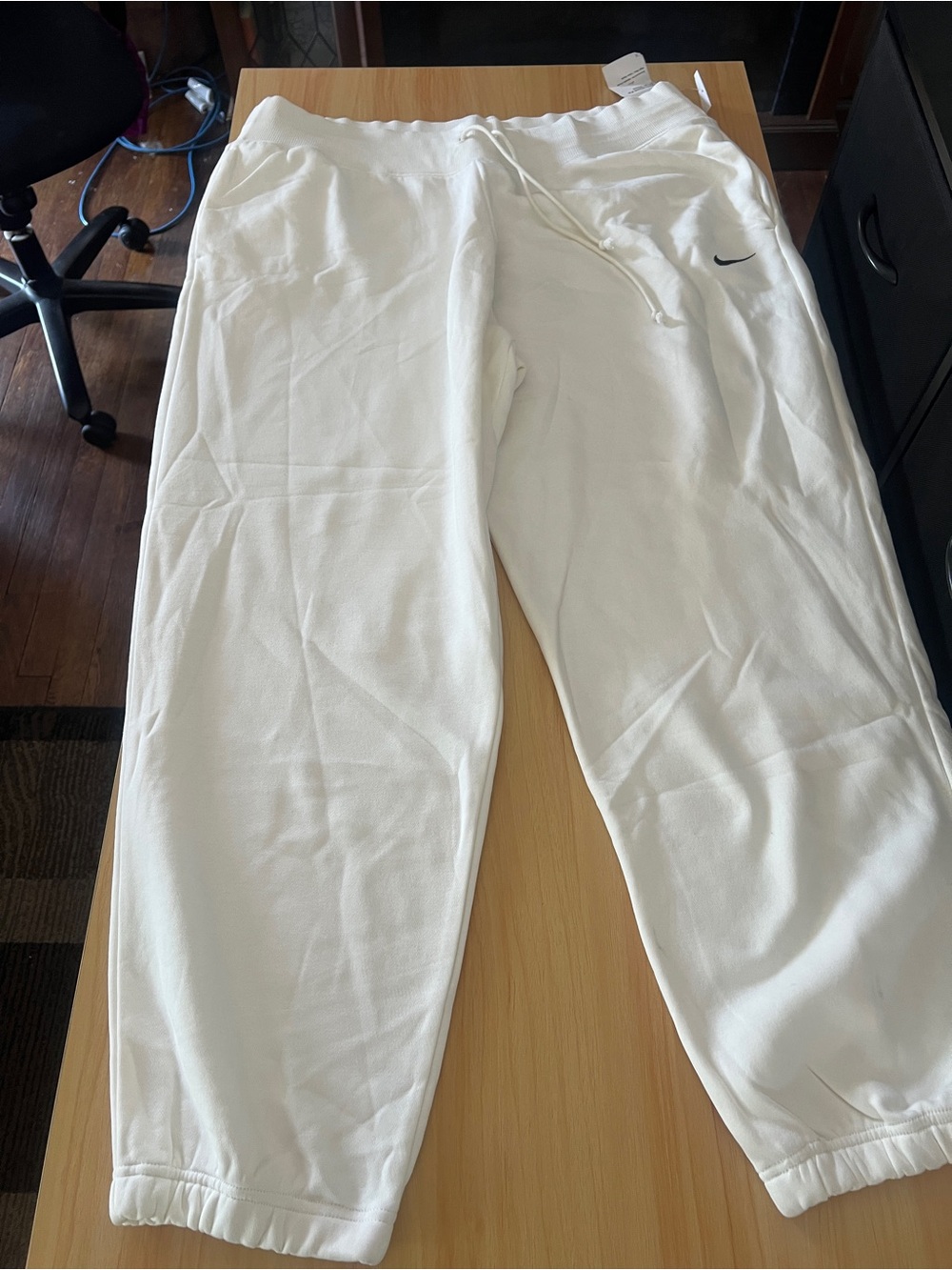 Nike White Jogger Pants with Black Swoosh